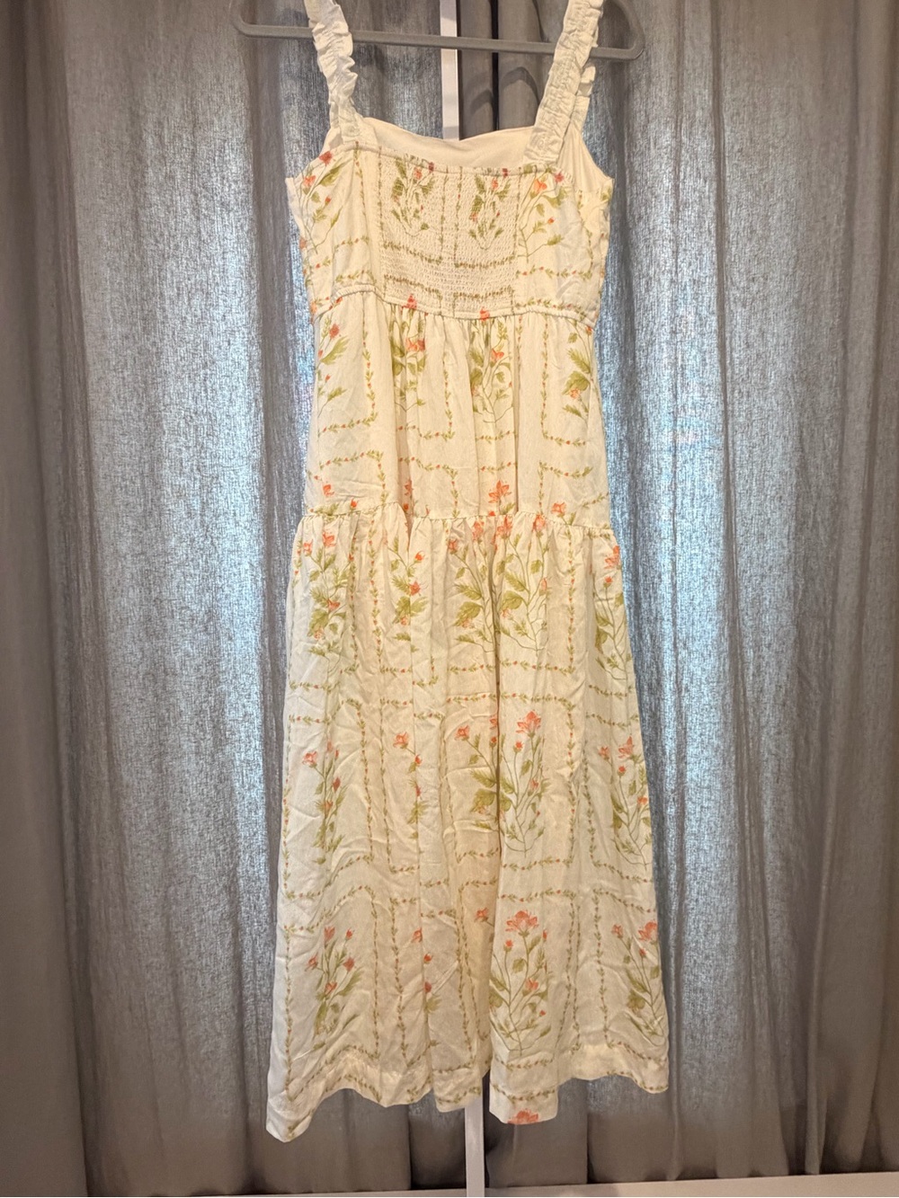 Blu Pepper Cream Midi Dress with Pink & Green Floral Print - Picture 10 of 13